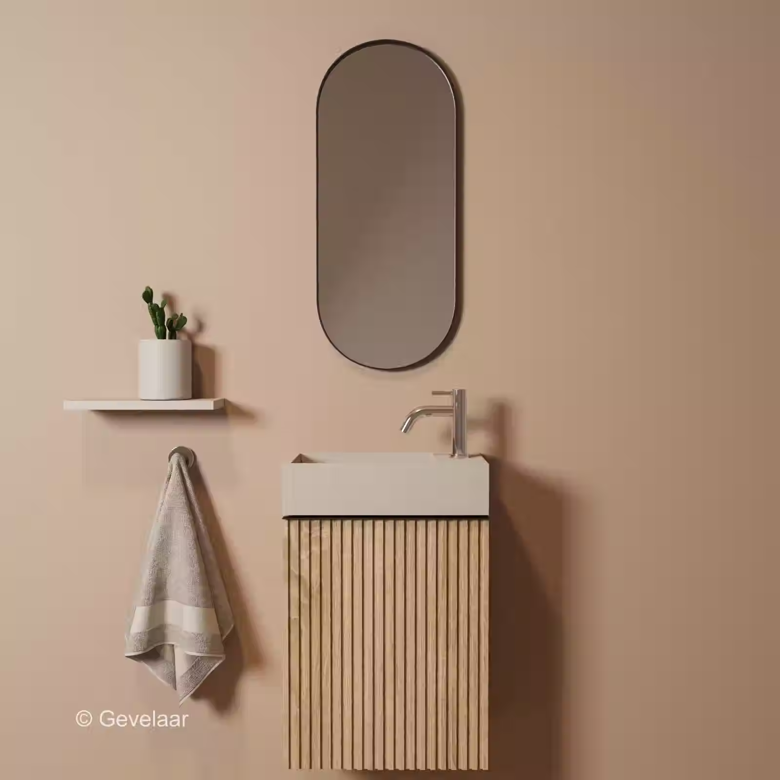 Zaphir Freshdip fonteinset eiken wasbak beige rechts schuin gebogen chroom