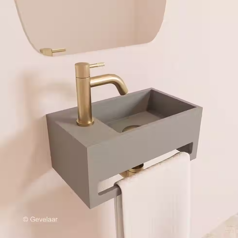 Zaphir SoSu fonteinset solid surface clay beton links schuin gebogen geb. goud