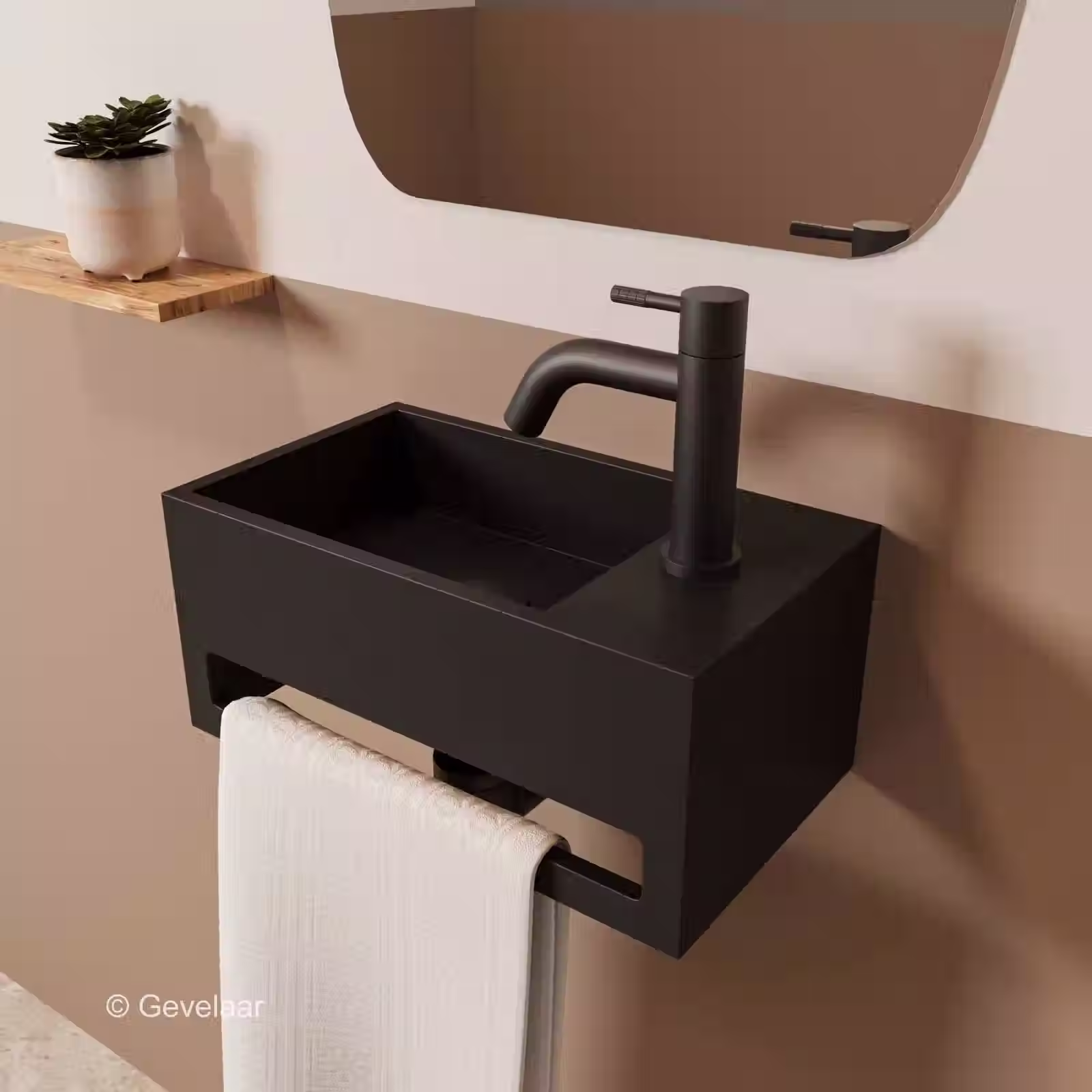 Zaphir SoSu fonteinset solid surface mat zwart rechts schuin gebogen mat zwart