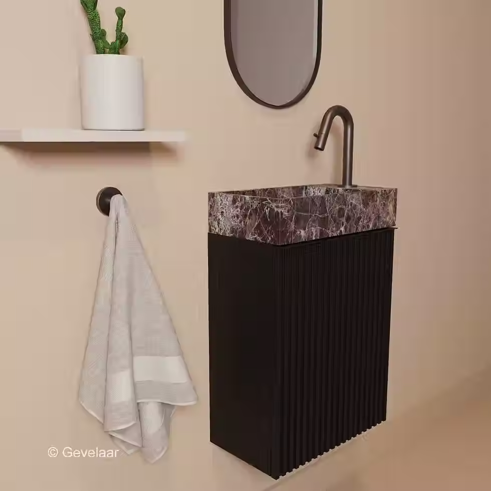 Zaphir Freshdream fonteinset zwart marmer emperador rechts gebogen gunmetal
