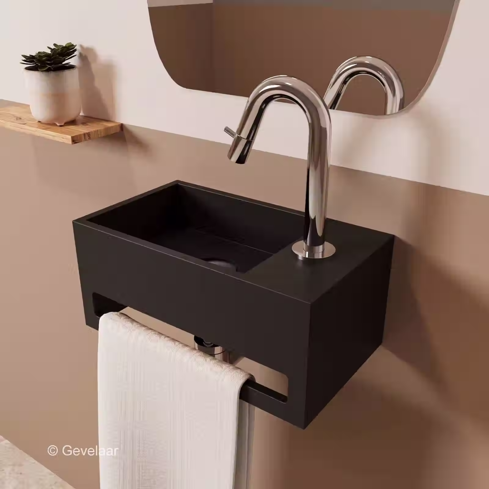 Zaphir SoSu fonteinset solid surface mat zwart rechts gebogen chroom