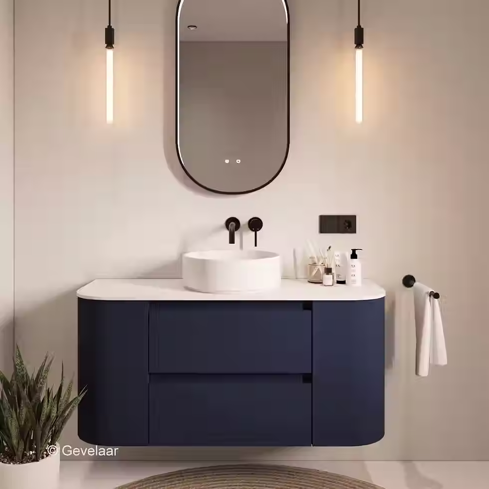 SoXeL badmeubel intens blauw afgeronde hoeken afdekblad mat wit 120cm