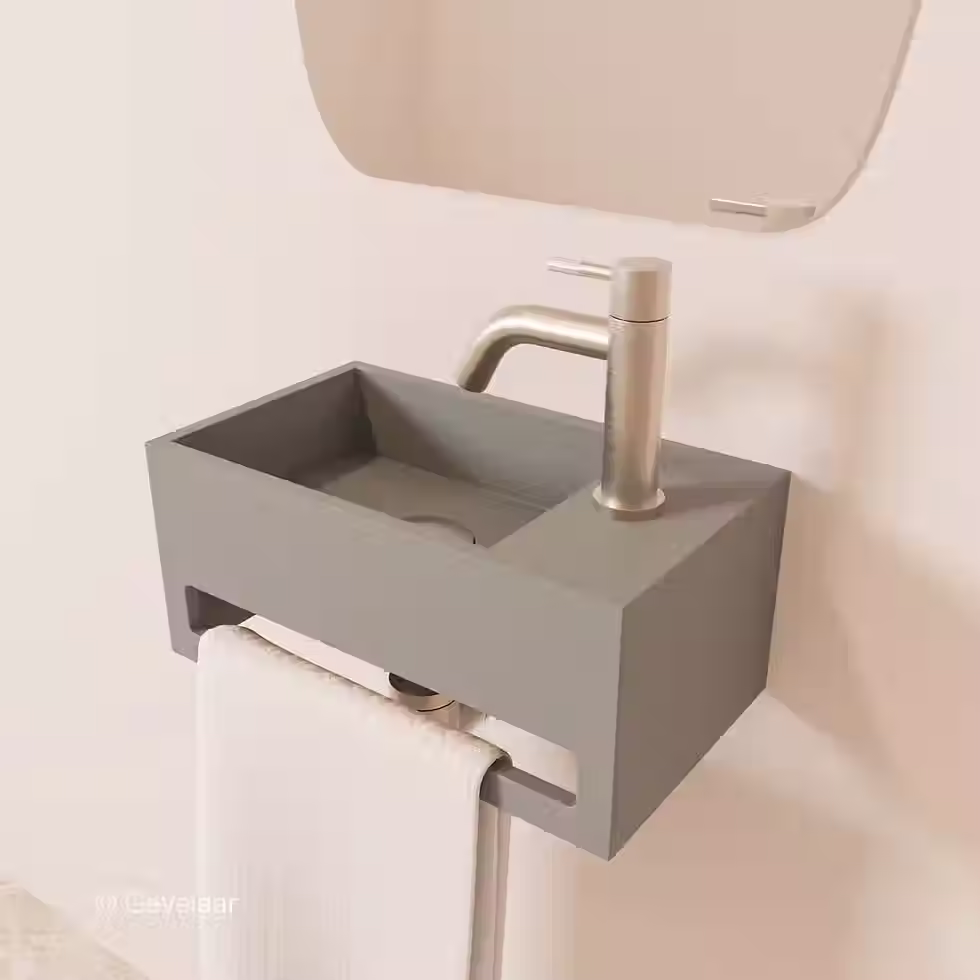 Zaphir SoSu fonteinset solid surface clay beton rechts schuin gebogen RVS