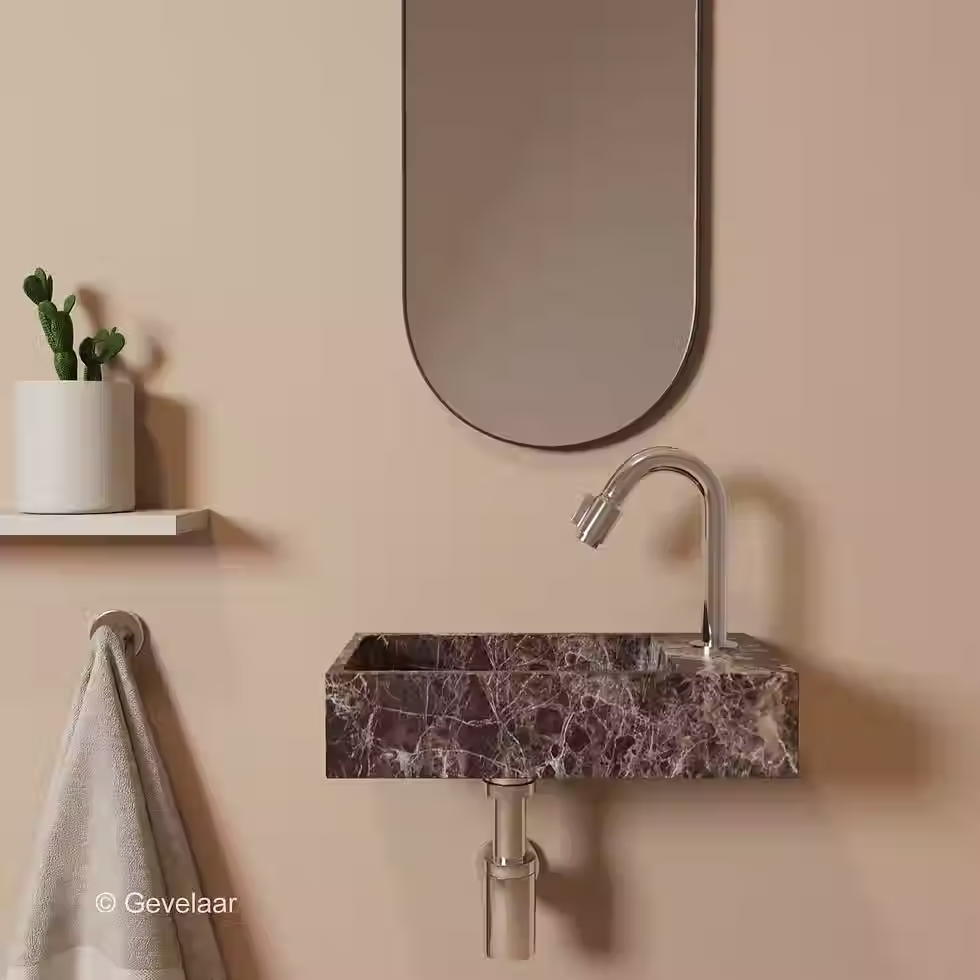 Tanaro Freshdream Fonteinset marmer emperador rechts kraan gebogen chroom