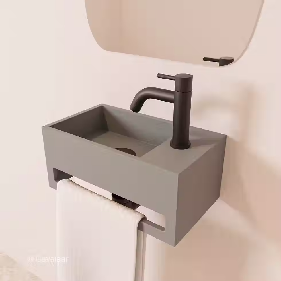 Zaphir SoSu fonteinset solid surface clay beton rechts schuin gebogen mat zwart