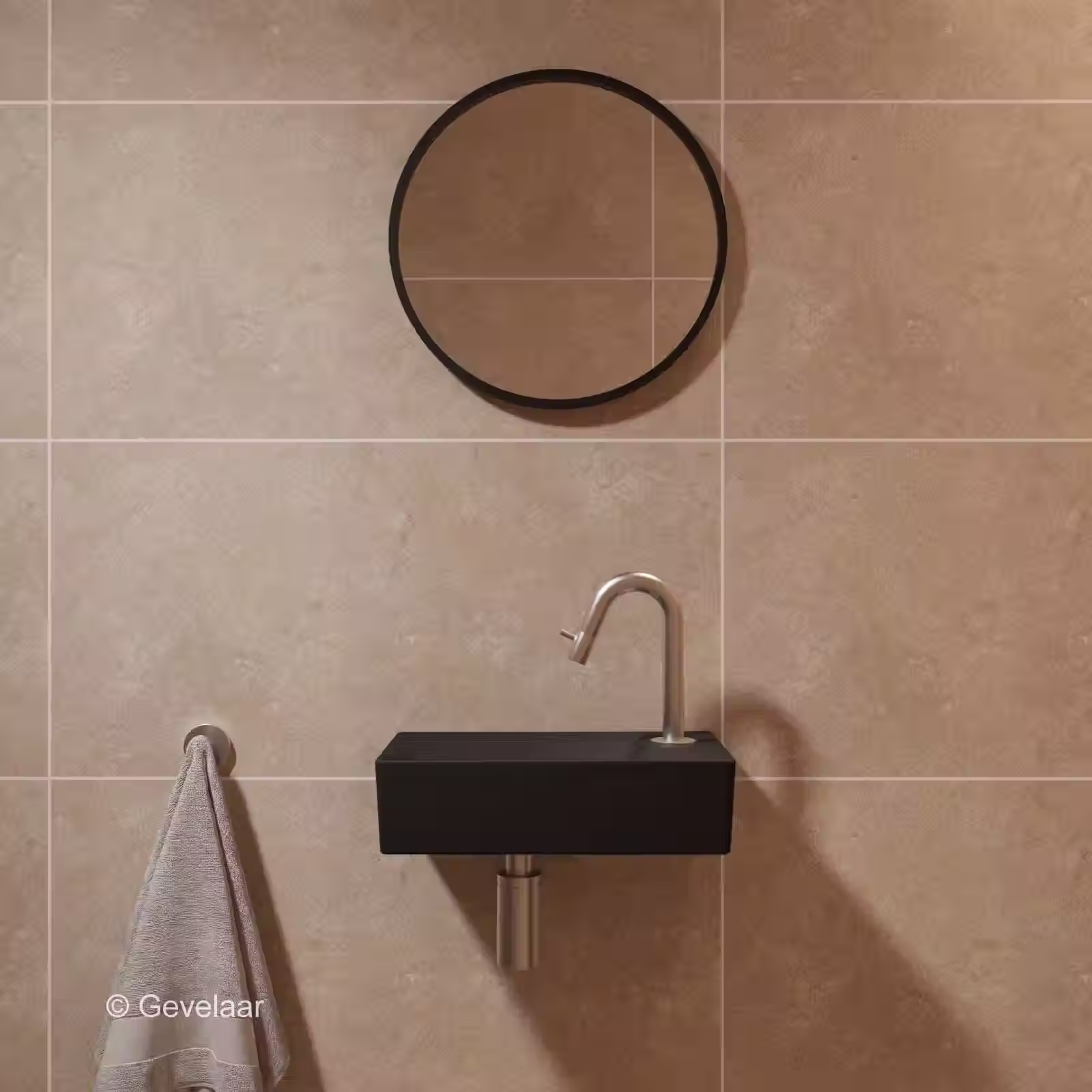 Zaphir Hommage J toilet fonteinset mat zwart rechts gebogen RVS