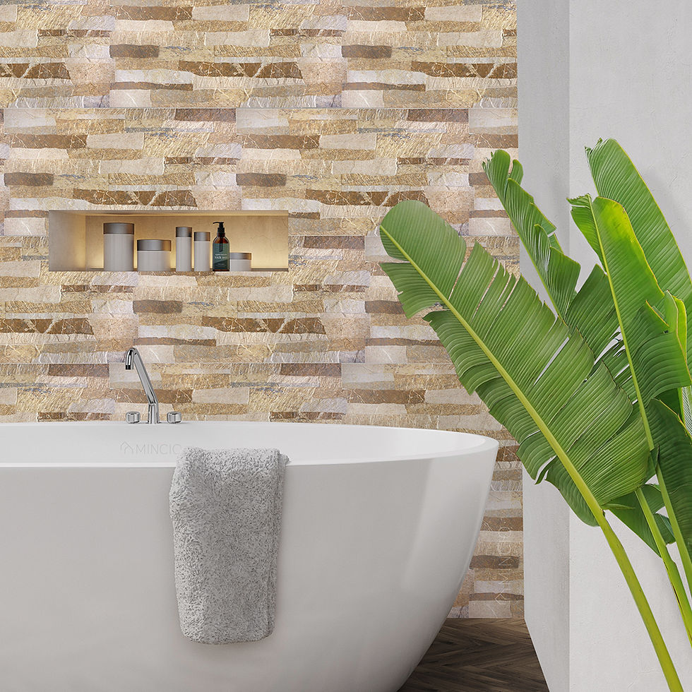 Steenstrips Beige Wandtegels in de badkamer