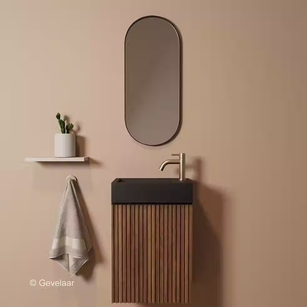 Zaphir Freshdip fonteinset noten wasbak mat zwart schuin gebogen geb. goud