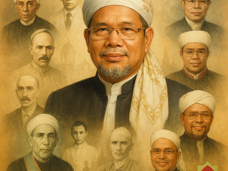 ภาพจุฬาราชมนตรีคนปัจจุบันล้อมรอบด้วยจุฬาราชมนตรีในอดีต แสดงความต่อเนื่องของผู้นำมุสลิมไทยในแต่ละยุค