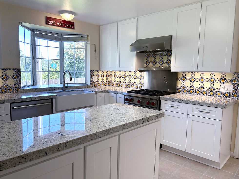 Kitchen remodel with granite, Spanish tile, and under-cabinet lighting