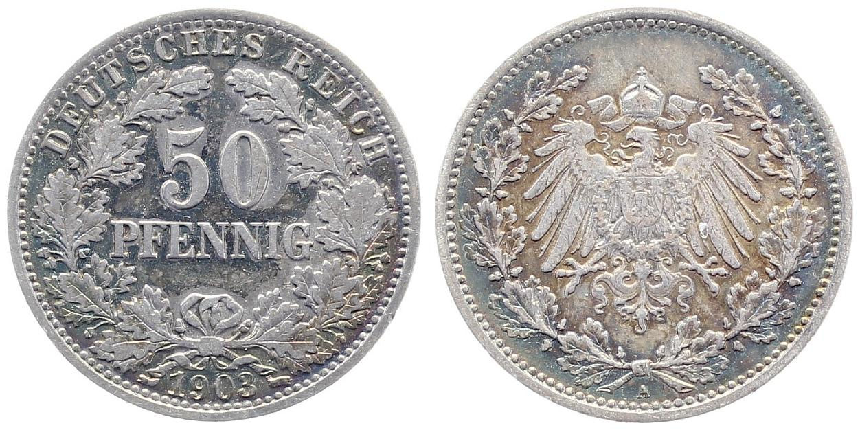 50 Pfennig 1903 A ss/vz herrliche Patina J 015 015N03A-2-5-PAT