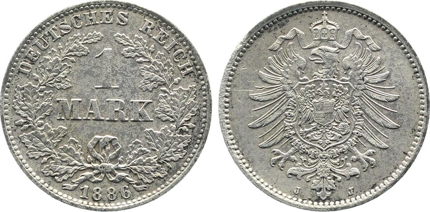 1 Mark 1886 J J009 vz  leichte Patina 00986J-2-0-H