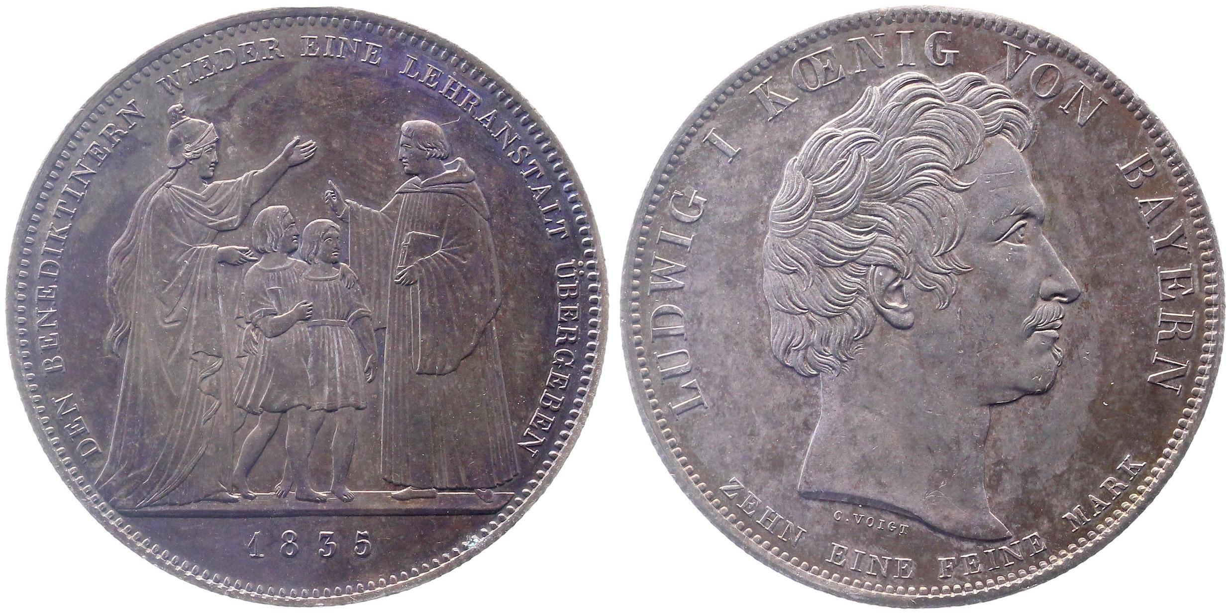 Bayern Geschichtstaler 1835 Erstabschlag Benediktiner