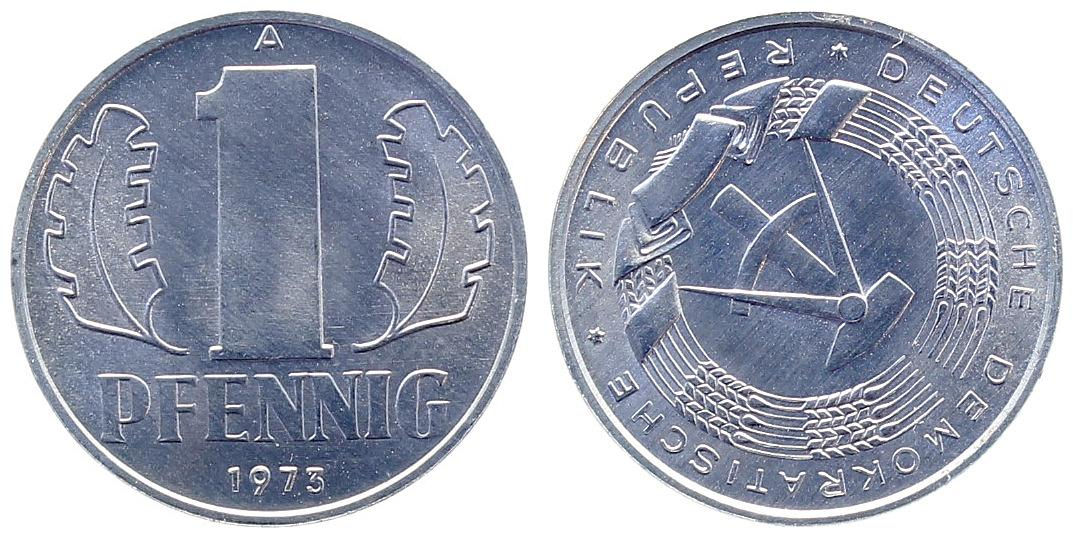 Fehlprägung 1 Pfennig DDR 1973A Stempeldrehung ca. 135° J1508