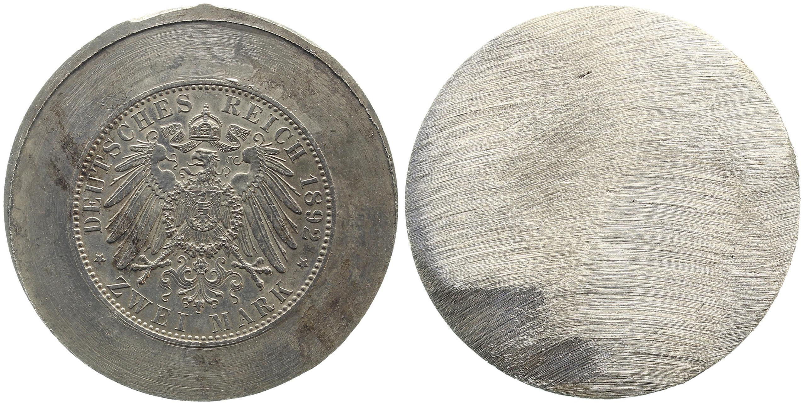 Probe einseitiger Stahlabschlag 2 Mark 1892 Adlerseite PROB102-PR
