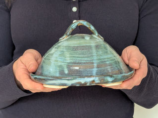 Nadine holding a Butter Dish
