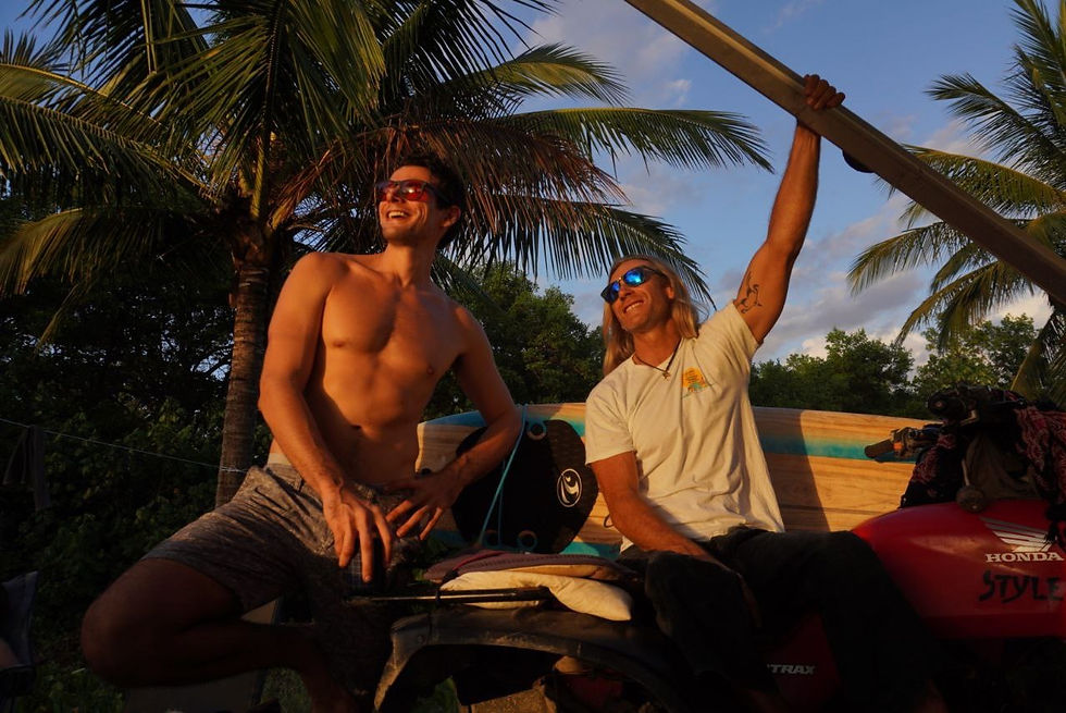 Boys at the beach, sunset, smiling