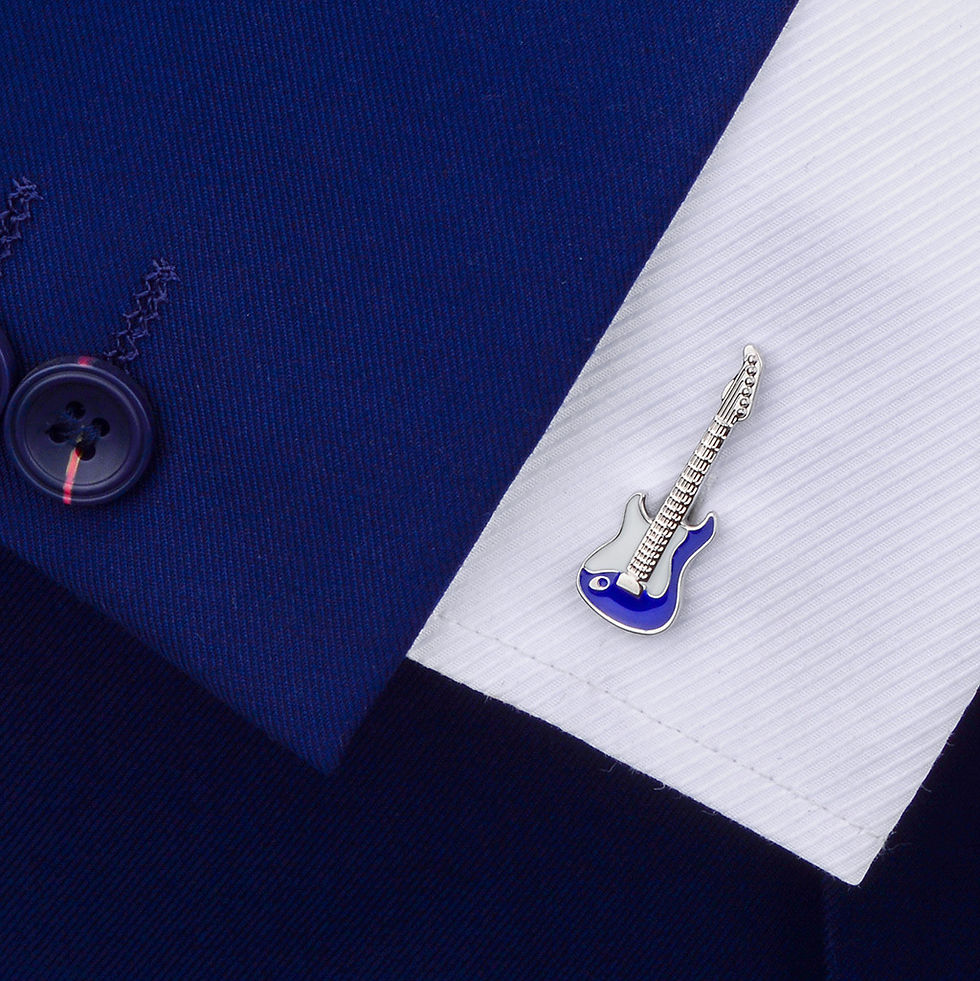 Thumbnail: Men's Sleeve Studs Blue And White Electric Guitar Strat Cufflinks