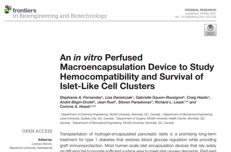Publication: An in vitro Perfused Macroencapsulation Device to Study Hemocompatibility and Survival