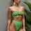Thumbnail: Model wears Green Polka Dot - Bandeau Bikini Top and high leg bikini bottom front view
