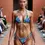 Thumbnail: Catwalk Model wearing string bikini bottom with tropical leaf pattern.