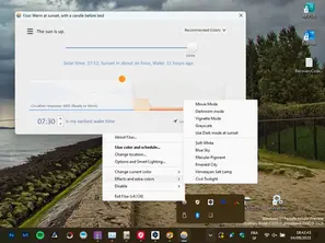 f.lux adjusts the color temperature of your screen according to the time of day