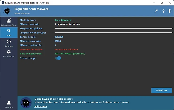 RogueKiller AntiMalware - scanne les processus Windows et tue ceux qui sont malicieux