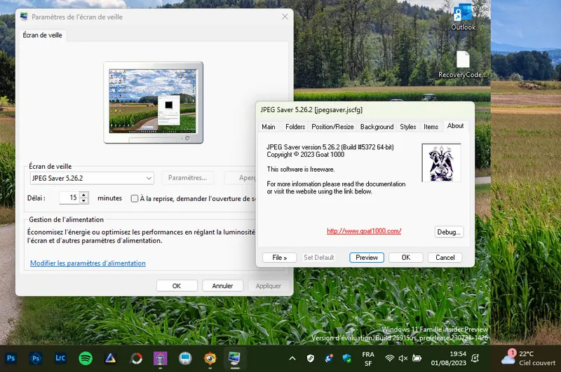 JPEG Saver est un économiseur d'écran, un peu comme celui d'origine de Windows XP