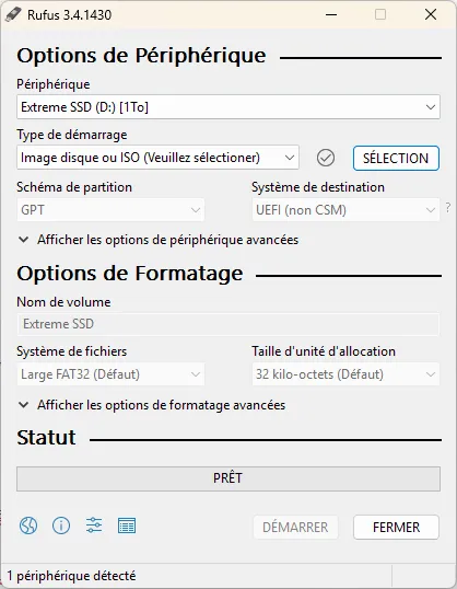 Rufus – utilitaire permettant de formater et de créer des médias USB amorçables