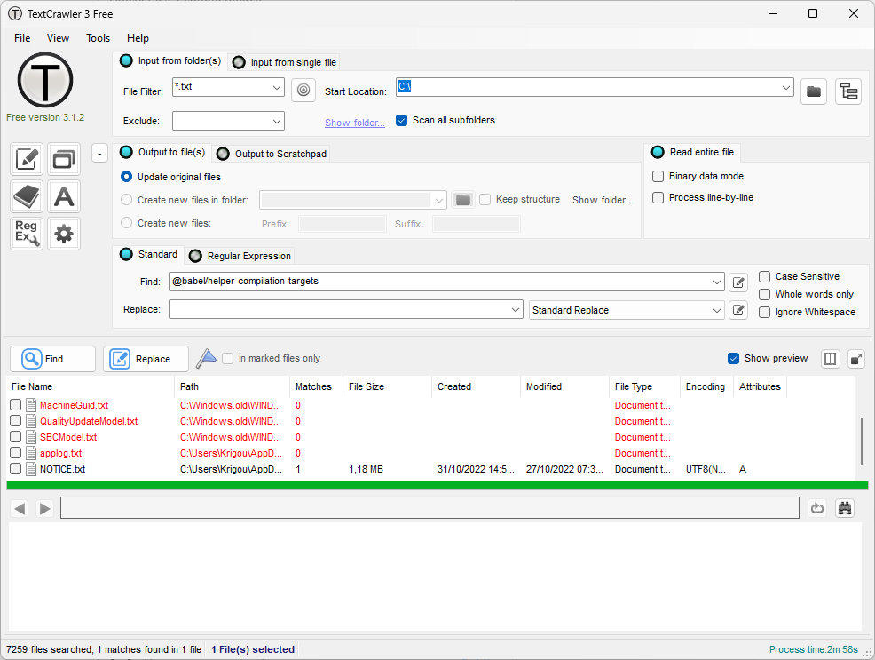 Textcrawler Display TextCrawler - programme permettant de faire des rechercher/remplacer ...