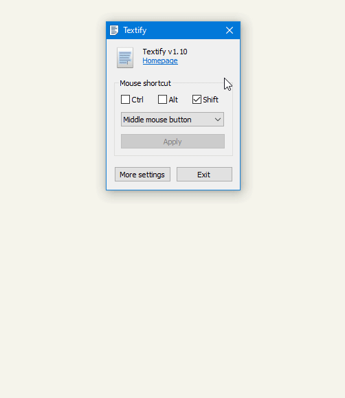 Textify pour copier un texte à partir d'une boîte de dialogue