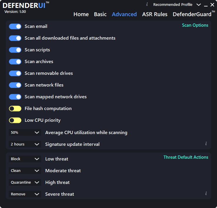 DefenderUI, an interesting interface for Windows Defender