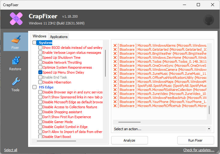 CrapFixer – l’un des meilleurs outils gratuits pour débarrasser Windows 11 de ses éléments intrusifs
