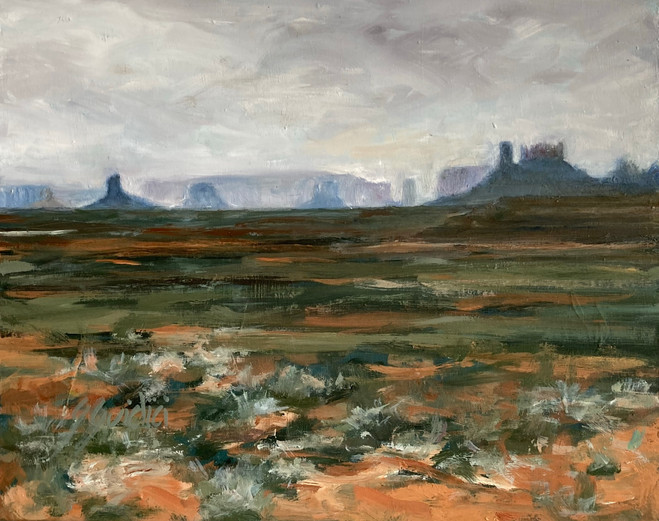 oil painting with Monument Valley in the distance