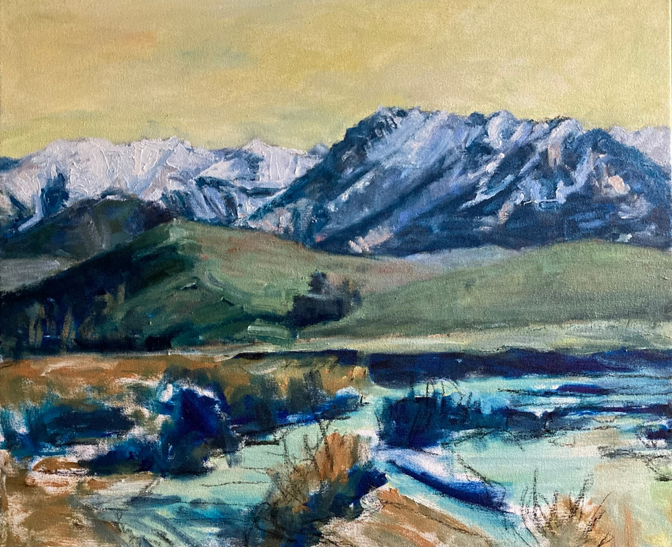 Mountains and sage brush painting