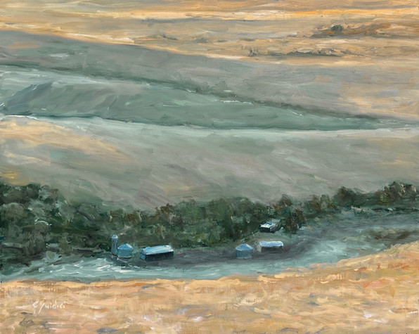 Oil painting of golden fields in Eastern Oregon
