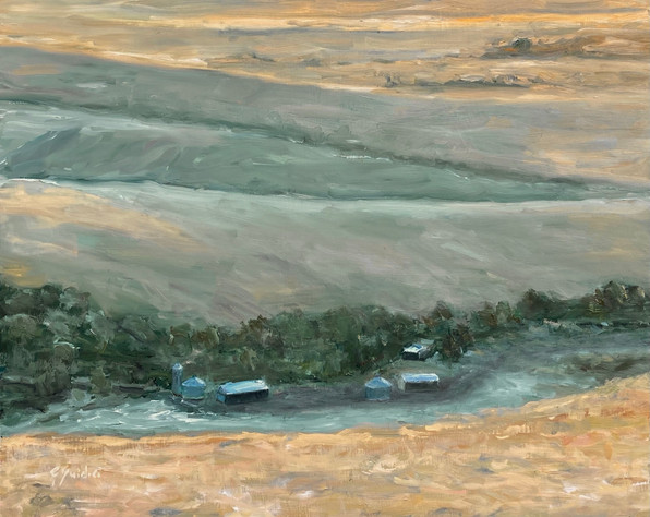 Oil painting of golden fields in Eastern Oregon