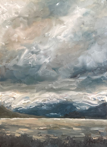 Painting of the Olympic Mountains and Hood Canal at sunset