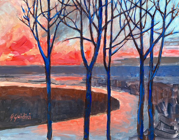 sunset on Copalis River and Pacific Ocean oil painting