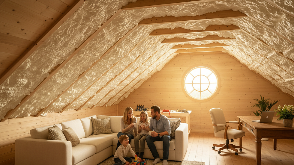 Close-up view of spray foam insulation expanding in attic space