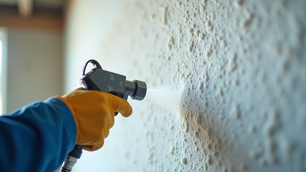 Close-up view of spray foam insulation being applied to commercial building wall