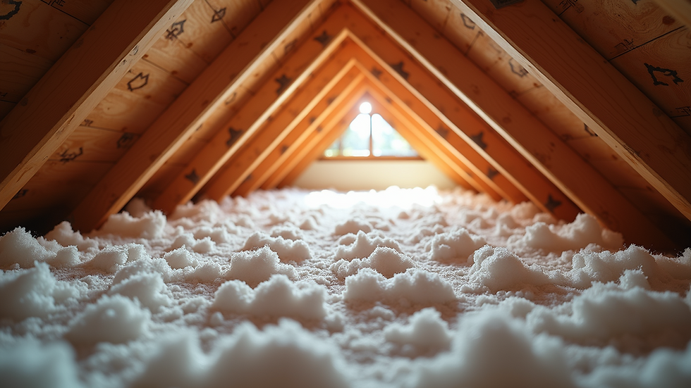 Eye-level view of attic space with insulation material installed