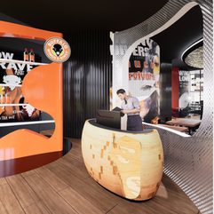 التصميم الداخلي وإعادة الهوية البصرية لمطعم Buffalo Wings & Rings (BWR) – فرع مول العراق، من إعداد شركة أزل للهندسة المعمارية والتصميم الداخلي.