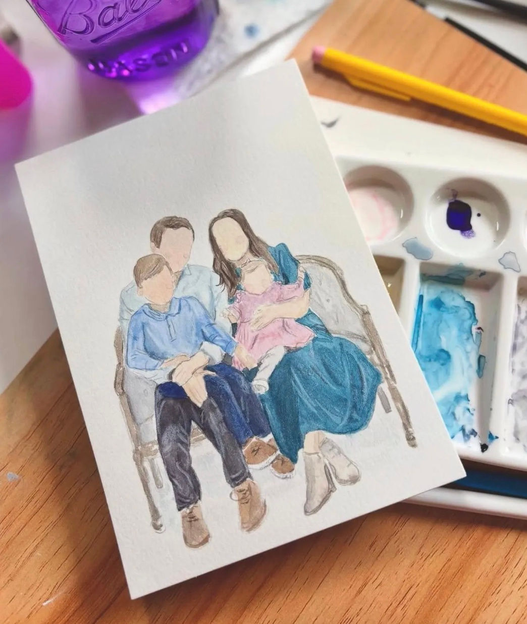 Hand-Painted Watercolor Custom Portrait from Photo -- Modern Abstract Minimalist