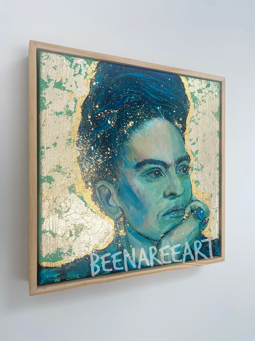 Thumbnail: Original Frida Kahlo Portrait with Gold Leaf, Painting Framed 