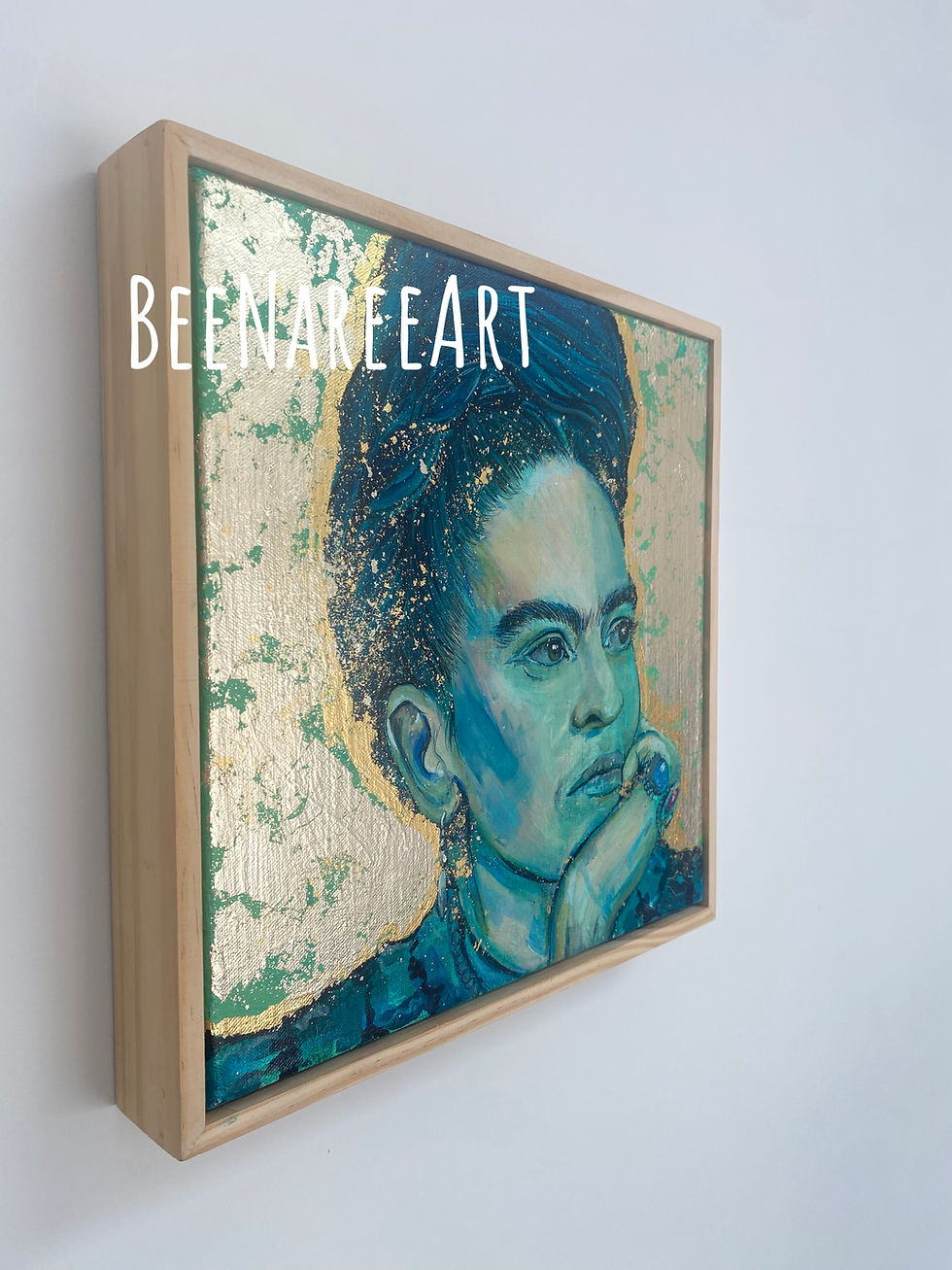 Thumbnail: Original Frida Kahlo Portrait with Gold Leaf, Painting Framed 