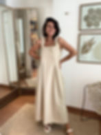 Vestido midi linho e crochet
