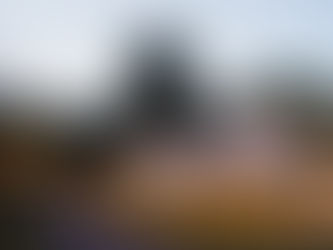 Two large tents set up in the middle of a forest at night with numerous string lights illuminating the area.