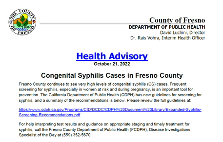CONGENITAL SYPHILIS CASES IN CALIFORNIA - FRESNO COUNTY