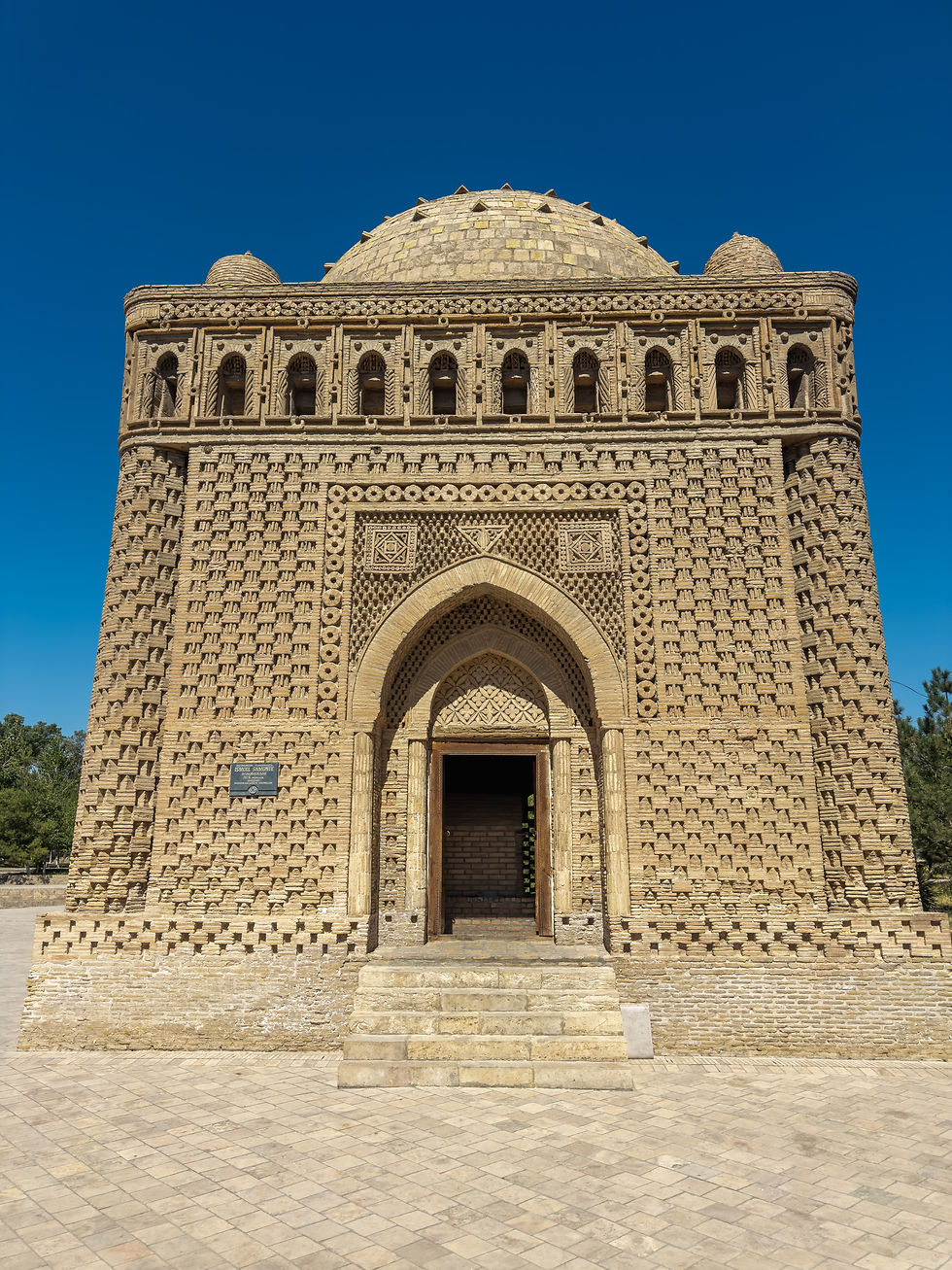 A mausoleum with intricate brick work.